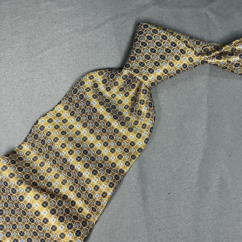 Men’s Ermenegildo Zegna Gold Blue Geometric Regular Designer Silk Italy Tie